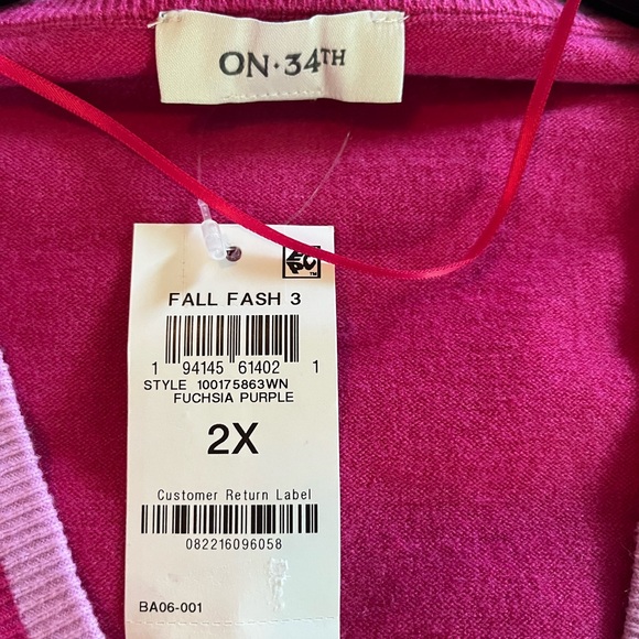 New! On 34th Fuchsia & Light Pink Lined Cardigan Sweater Crystal Buttons 2X - Picture 3 of 16